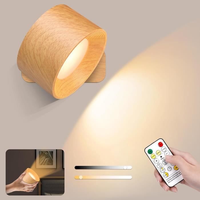 Applique Murale LED Tactile - 3 Luminosités Et 3 Températures De Couleur - Rotative 360° - Port USB - Adhésif 3M - Batterie