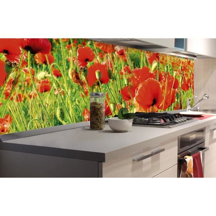 Crédence De Cuisine En Verre 125x50 Cm - Motif Floral Coquelicots - Neuf - Marque Tulup