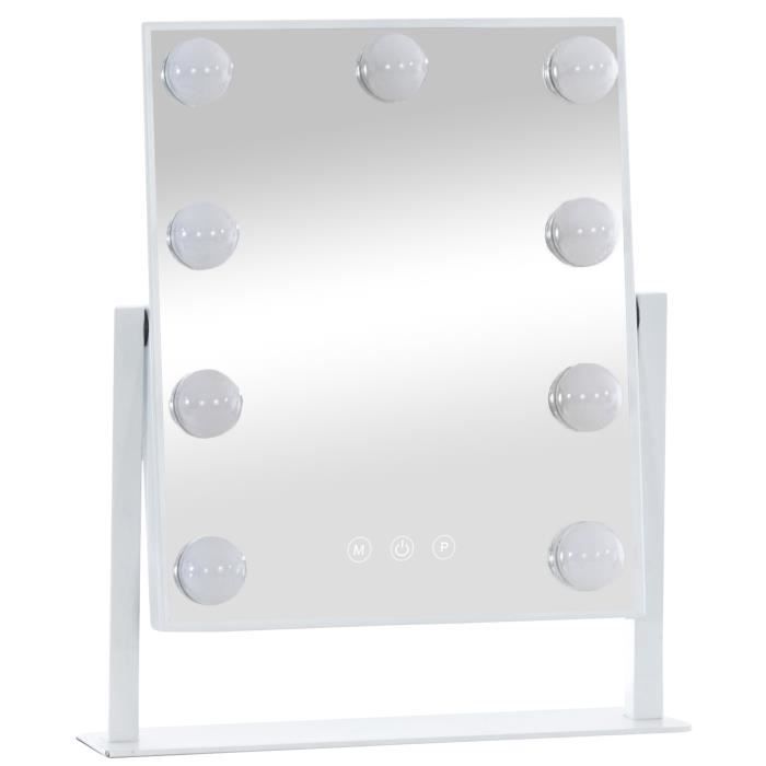 Miroir De Maquillage LED Majuro - 9 LED, écran Tactile, Inclinable - 36x30x7 Cm, 100-240V - Blanc