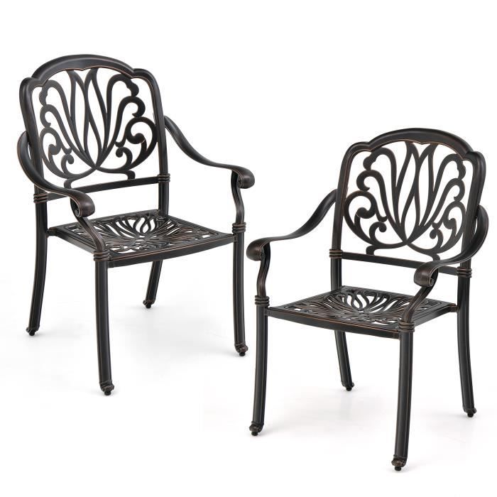 costway lot de 2 chaises de jardin en aluminium coulé fauteuil de jardin empilable avec pieds réglables siège incurvé charge 165kg