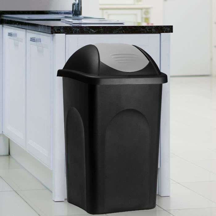 Poubelle - Avec couvercle - Collecteur de déchets - Noir et gris - 60 litres