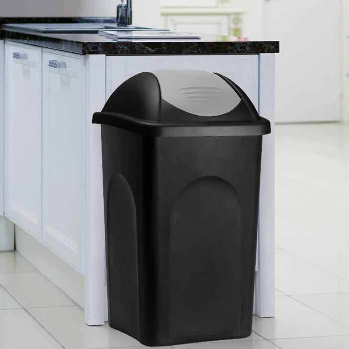 Poubelle - Avec couvercle - Collecteur de déchets - Noir et gris - 60  litres - Cdiscount Au quotidien