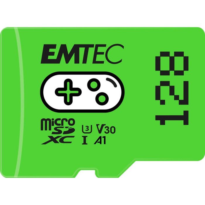 Carte mémoire Gaming microSD UHS I U3 V30 A1 A2 Emtec 128 Go Vert