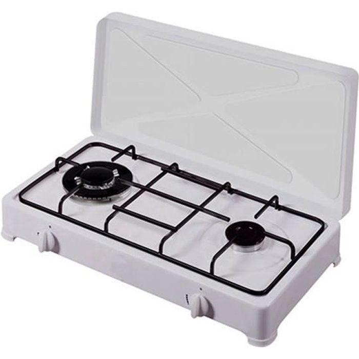 Réchaud à Gaz Home Star 2 Feux – Couvercle Rabattable Blanc – Neuf