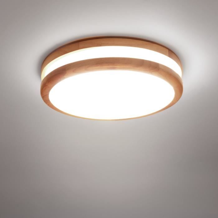 LEYSHOP Plafonnier LED Rond en Bois Ø30cm 6000K Lumière Froide - Luminaire Pour Chambre Salon Cuisine Salle à Manger Couloir