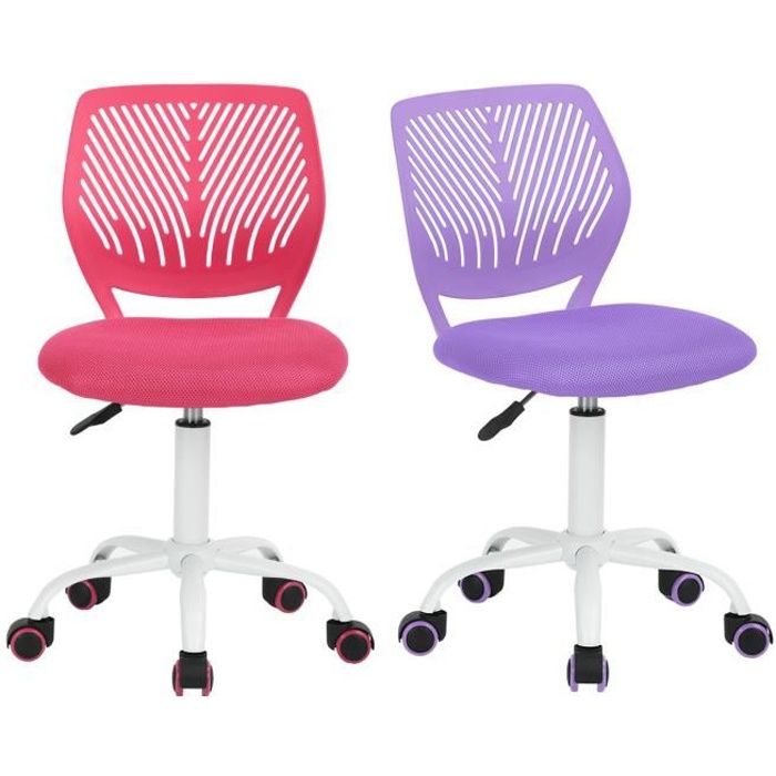 furniturer lot de 2 chaise de bureau adolescents hauteur réglable avec siège en tissu ergonomique, rose+violet