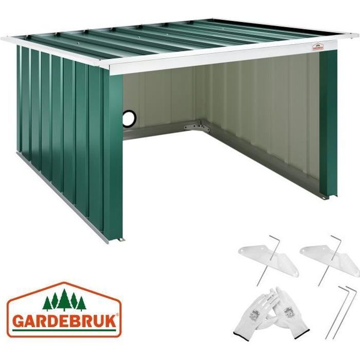 Garage robot tondeuse toit monopente métal 89x90x54cm résistante intempéries 4x piquets terre abri carport herbe vert