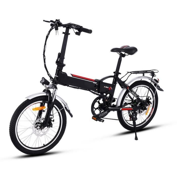Velo electrique montagne ANCHEER 250W 22 30 km h 8AH 36V 20 pouces cadre pliant kilometrage 45KM 7 vitesses Noir Cdiscount Sport