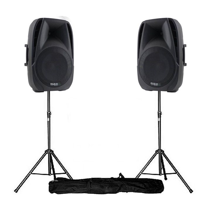 Enceintes actives 8/20CM 300W USB/SD/BT + pieds