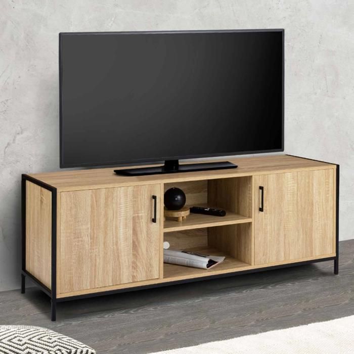 ID MARKET meuble tv DETROIT 2 portes 140 cm bois clair à poser ID MARKET meuble tv DETROIT 2 portes 140 cm bois clair à poser