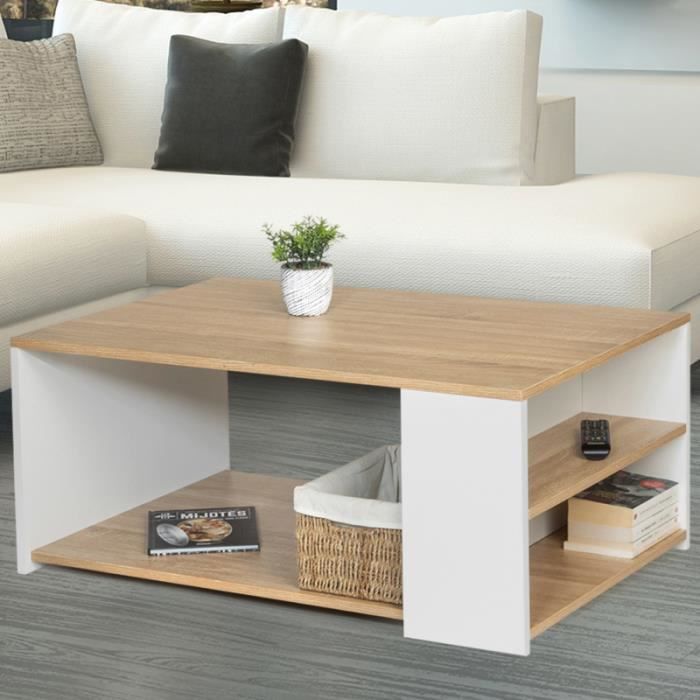 id market table basse rangements bois et blanc lya contemporaine cdiscount maison