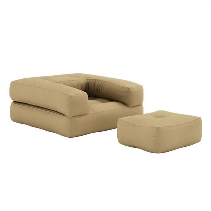 fauteuil futon standard convertible mini cube couleur beige blé beige tissu inside75