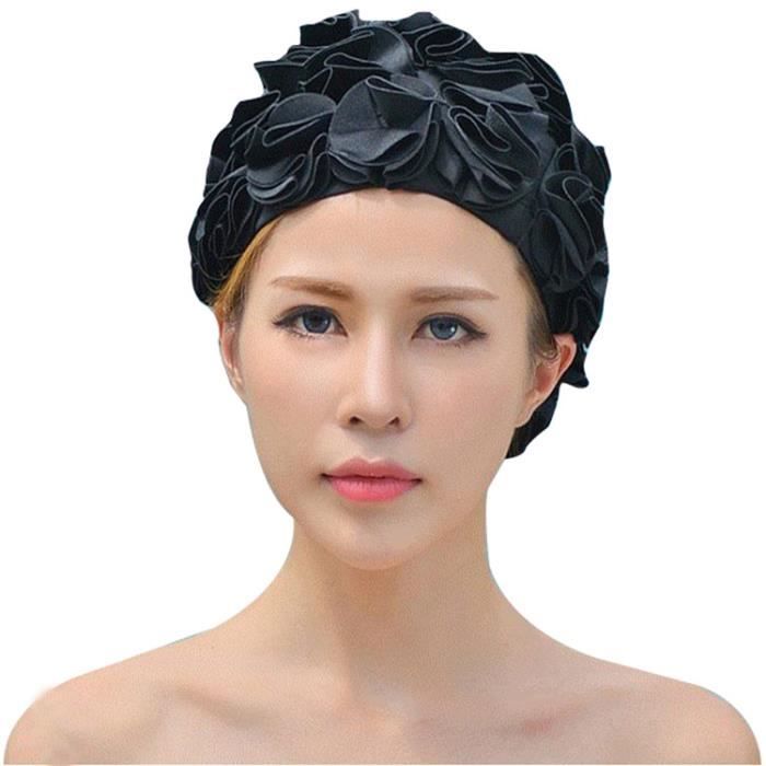 Bonnet de bain pour piscine Femme bonnets natation démêlant en décoration  de fleurs confortable et élastique waterproof Noir - Cdiscount Sport