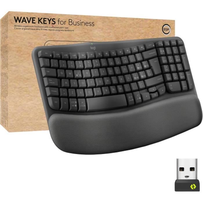 Clavier sans fil - LOGITECH - Wave Keys - Ergonomique - Repose-poignets rembourré - Graphite