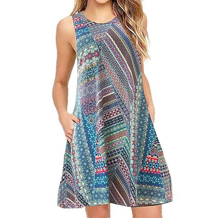 Casual à manches Été floral imprimé Robe Trapèze Robe féminin Avec  pochebleu Bleu - Cdiscount Prêt-à-Porter