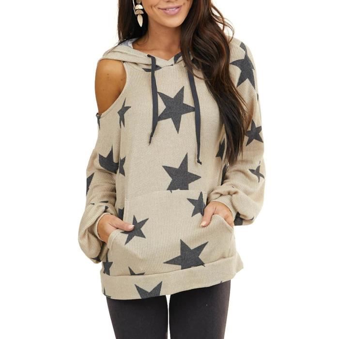 Sweat à Capuche Femme Patchwork Imprimé - Hoodie Manches Longues Avec Poche, Style Décontracté