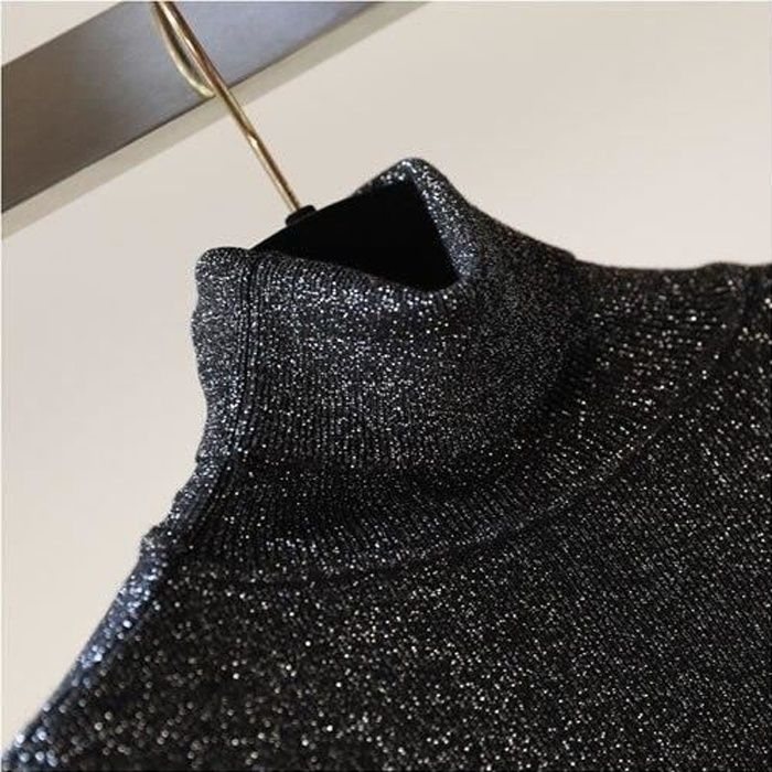 PULL Pull a col roule a paillettes en tricot pour femme pull brillant et Chic fin printemps automne Type Black Blanc Cdiscount Pret a Porter