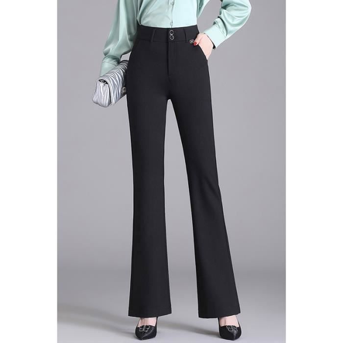 Pantalon Femme Coupe large Taille haute Couleur unie Noir
