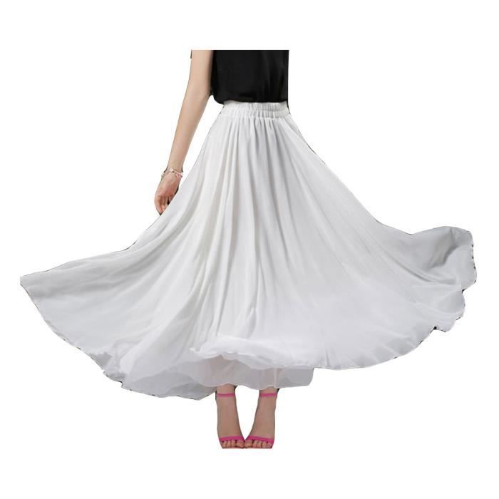 Femmes Jupe Fluide en Mousseline de soie Jupe Plissee a Plusieurs Niveaux A Line Jupe Longue Decontractee a Cercle PureBlanc3 Blanc Cdiscount Pret a Porter