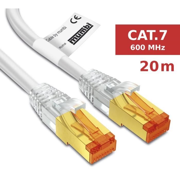 Mumbi Cat 7 Ethernet Lan Cable En Vrac Reseau Connecteur Rj45 Cat 7 S Ftp A Connecteurs 20 Metres Blanc Prix Pas Cher Cdiscount