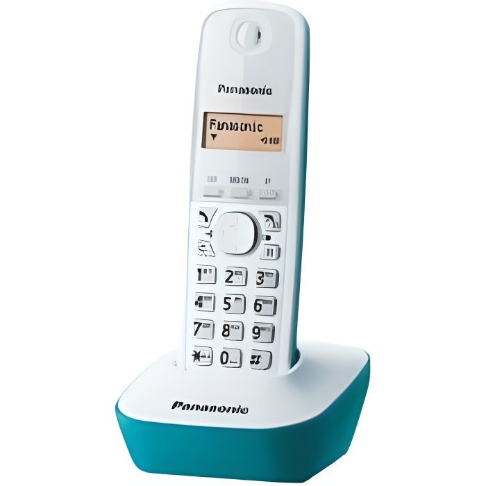 Téléphone sans fil Panasonic KX-TG1611 - Turquoise/Blanc - 50 entrées - LCD ambre