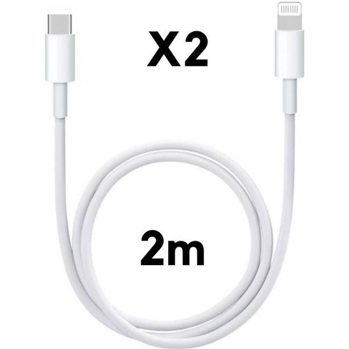 LOT 2 Cable USB-C Lightning 2m pour iPhone 14-14 PLUS-14 PRO-14 PRO  MAX-13-13 MINI-13 PRO-13 PRO MAX-12-12 PRO-11 PRO-SE Phonillico® -  Cdiscount Téléphonie
