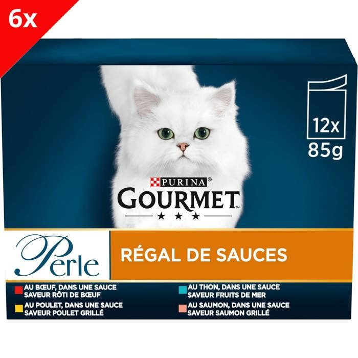 Comparer les prix de Purina Gourmet Perle Régal de Sauces Sachets Fraîcheur pour Chat Adulte, 12 x 85g