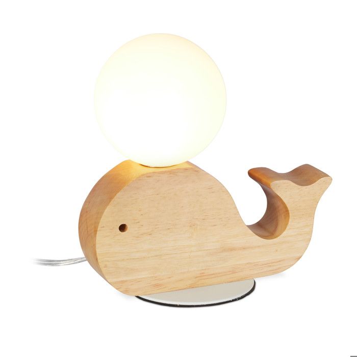Relaxdays Lampe Table De Nuit Enfants Chambre Bebe G9 7w Baleine Bois Boule De Verre Led xx10cm Blanc Nature Cdiscount Maison