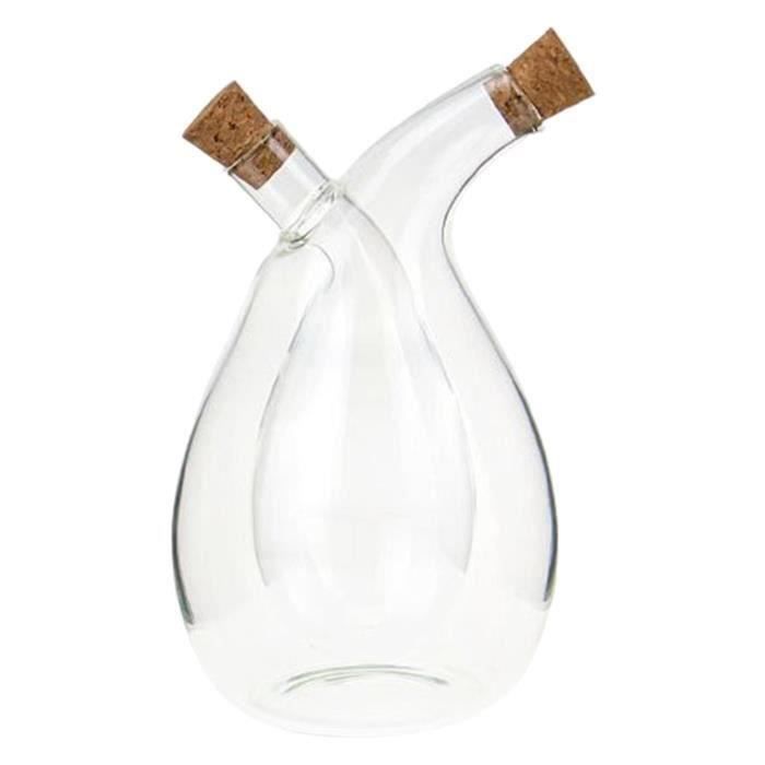 Bouteille 2 En 1 Huile Et Vinaigre En Verre 350 Ml - Design Cascade élégant - Becs Verseurs Séparés