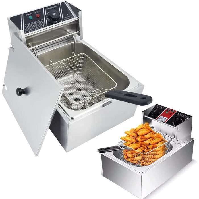 6L Öl Friteuse 2500W Edelstahl Mit Korb & Deckel - Kommerzielle Kaltzonen Fritöse Öl Friteuse Einstellbar Temperatur
