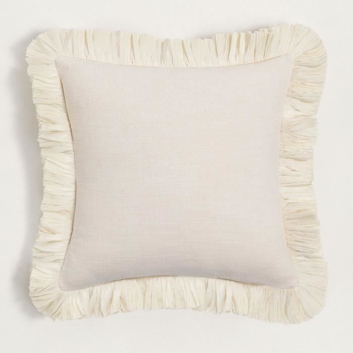Coussin Décoratif Clara Velours Blanc Cassé - Motif Floral Brodé 3D - Anthology (Neuf)
