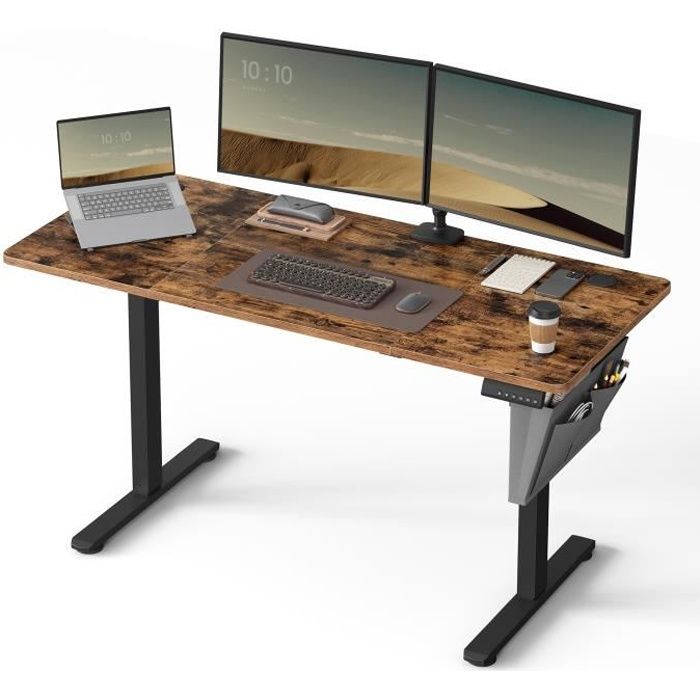 Bureau Électrique Assis-Debout - SONGMICS - 60 x 140 cm - 4 hauteurs mémorisables - Marron rustique et noir