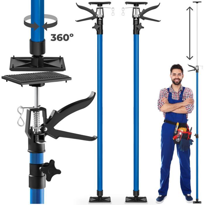 Étai - TECTAKE - Lot de 2 étais téléscopiques de soutien à gâchette réglables de 115 cm à 290 cm - Bleu