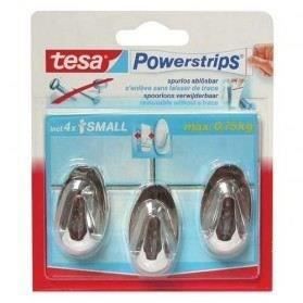 TESA 3 mini crochets ovales chrome + 4 Mini Powerstrips