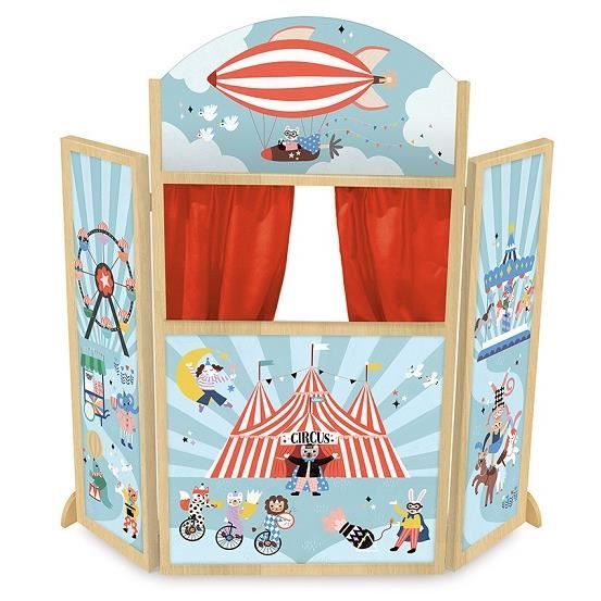 Joli Theatre de marionnettes en bois enfant Cirque 68x7x115cm