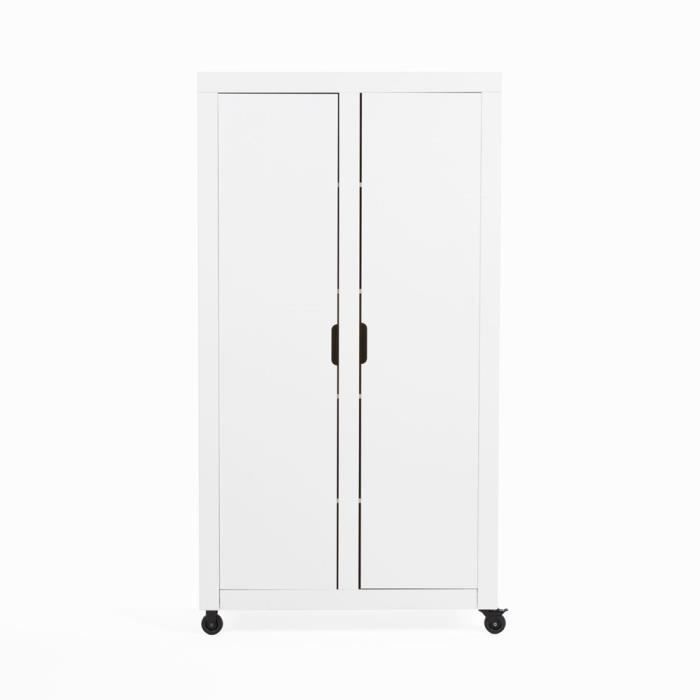 Armoire Penderie Blanc 2 Portes Pin Fsc Sur Roues Elon Achat