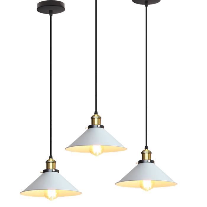UNI Lot de 3 Suspension Luminaire Contemporain Bland Lustre Abat-jour Metal 22cm Blanc UNI Lot de 3 Suspension Luminaire Contemporain Bland Lustre Abat-jour Metal 22cm Blanc