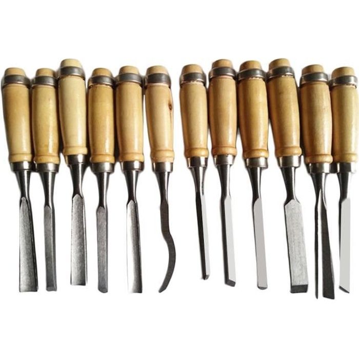 12 Pcs Ciseaux à bois de Sculpture Professionnel pour Travail du Bois Gravure Ciselure Bricolage