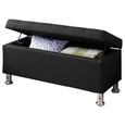 Banc de lit NIZZA coffre de rangement avec assise pouf capitonné bout de lit avec pieds en métal chromé, structure MDF et tissu noir-1