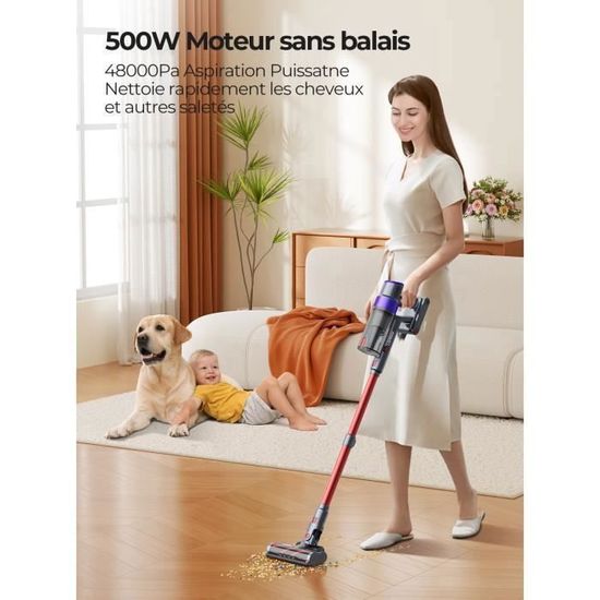 Aspirateur Balai Sans Fil MIUZZY 30000Pa - 50min Autonomie, Léger Anti Poils Animaux