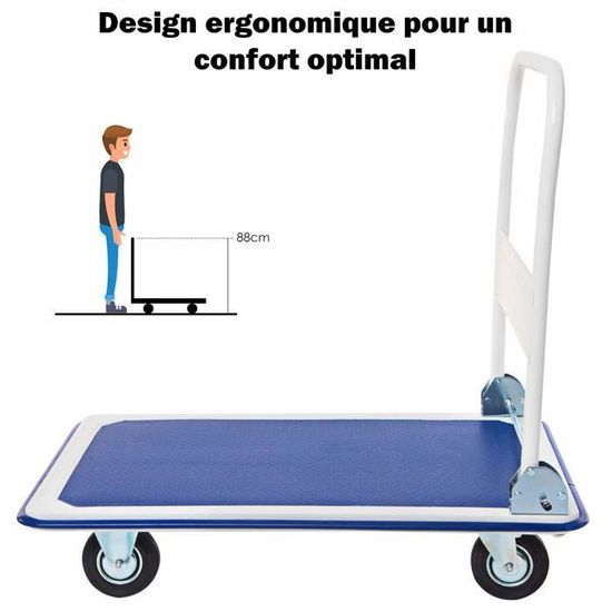 Chariot De Manutention Pliable GYMAX - 4 Roues Silencieuses - Charge Max 300 Kg - Pour Garage, Bureau, Déménagement