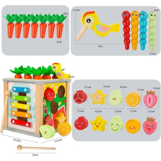 Cube d'activité en bois - Cube eveil bebe - Jouets Montessori Cube d'activité en bois - Cube eveil bebe - Jouets Montessori