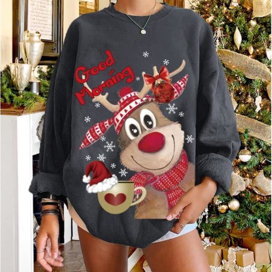 Generique Pull de Noel Femme Sweat Cadeaux Hiver Oversize Sweat Shirt Manches Longues Col Rond Noel Hiver Chaud Chic Gris Cdiscount Pret a Porter