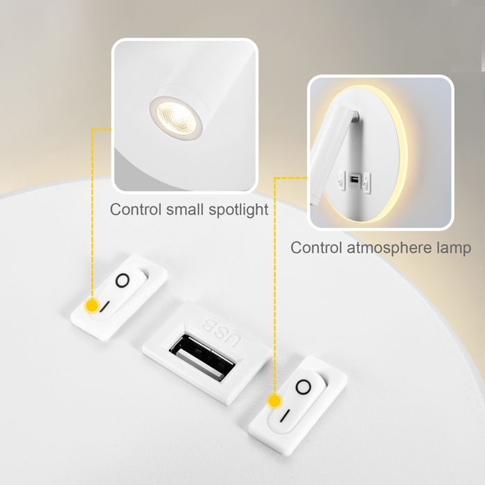 2 Appliques Murales LED Avec Charge USB – 3W+9W, Rotative 330°, Interrupteur Indépendant