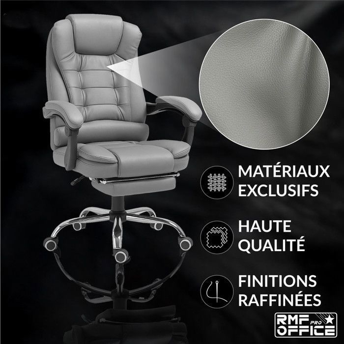 Fauteuil De Bureau Inclinable Avec Repose-pieds - Cuir PU, Dossier Haut, Support Lombaire, Jusqu'à 200 Kg - 2