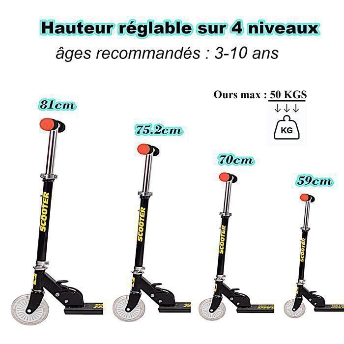 Trottinette Grande Roue Adulte Trottinette Pliable Batman Lumineuse Pour Enfants – 2 Roues LED Qui Brillent, Réglable Et Ultra Fun Pour Garçons Et Filles Dès 5 Ans
