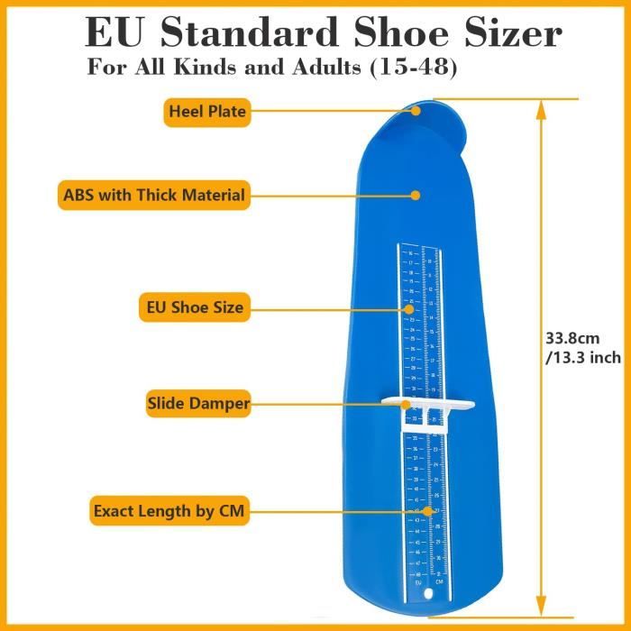 Pedimetre Enfants et Adultes Mesure Pied Enfant Pédimètre Professionnel  pour Déterminer la Pointure EUR 16 à 48 avec Mètre Ruban (Bleu)