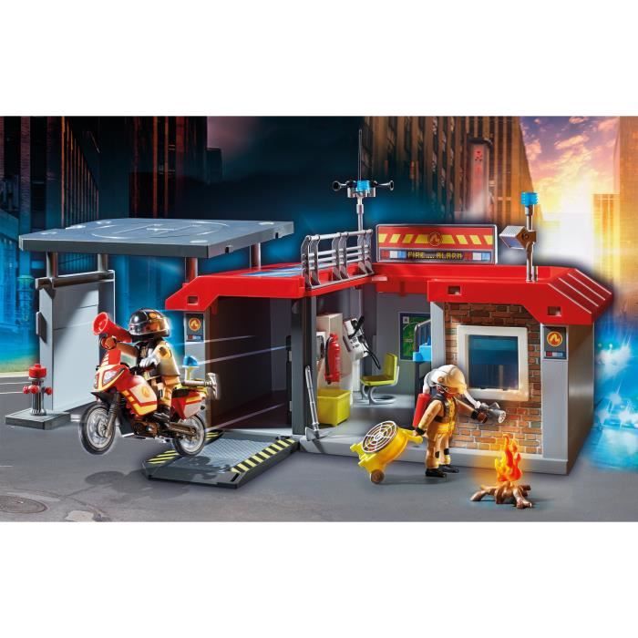 PLAYMOBIL - Caserne de pompiers transportable - City Action - Avec moto et  hélicoptère - Cdiscount Jeux - Jouets