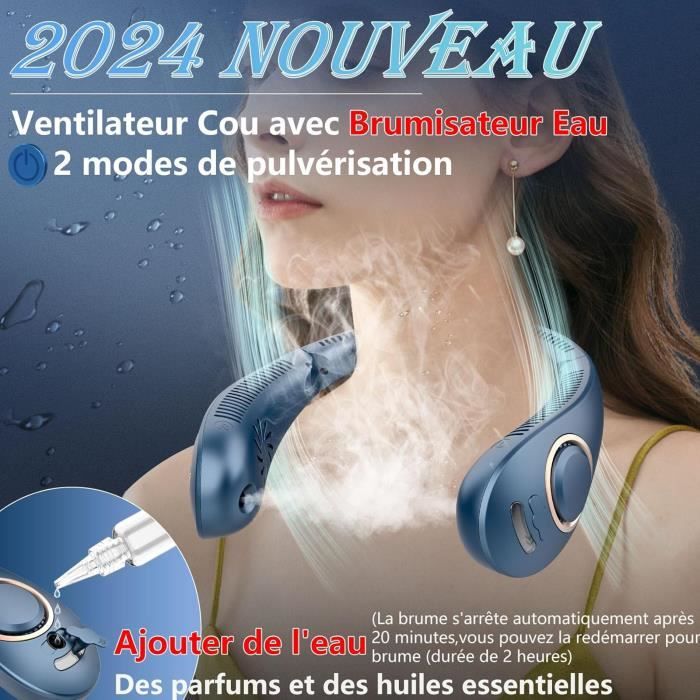Ventilateur Brumisateur Portable Cou,USB Rechargeable Ventilateur de Cou Pliable Bladeless avec Eau Froide,Silencieux Collier Ventilateur à Batterie 4 Vitesses,Design Casque Pour Bureau Camping Voyage Ventilateur Brumisateur Portable Cou,USB Rechargeable Ventilateur de Cou Pliable Bladeless avec Eau Froide,Silencieux Collier Ventilateur à Batterie 4 Vitesses,Design Casque Pour Bureau Camping Voyage