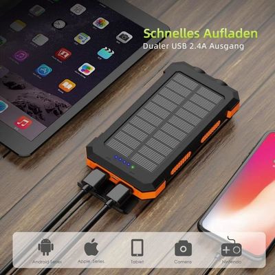 Powerbank Solaire 56800 MAh 65W - 7 Ports De Charge, écran LED, Lampe De Poche, étanche, Pour Camping Et Extérieur